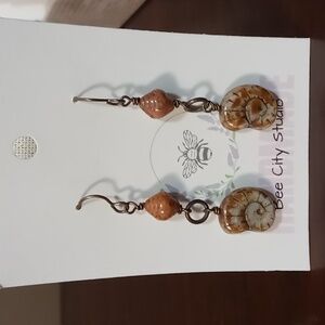 Bee City Studio Polished Stone and Bead Earrings Shell Design